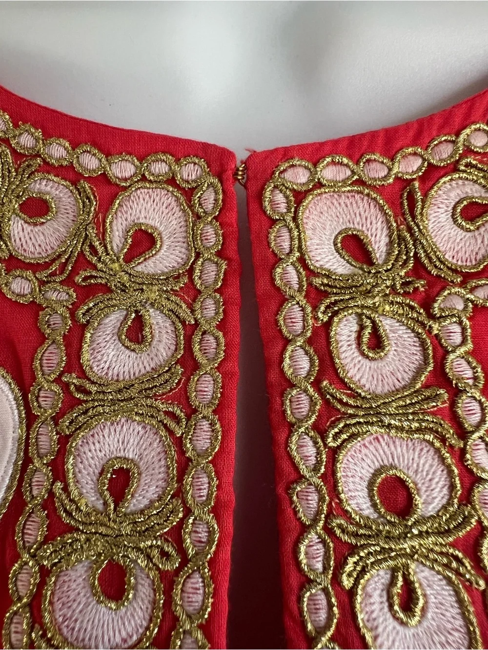 Tory Burch Coral Tunic Dress with Gold & White Embroidery
